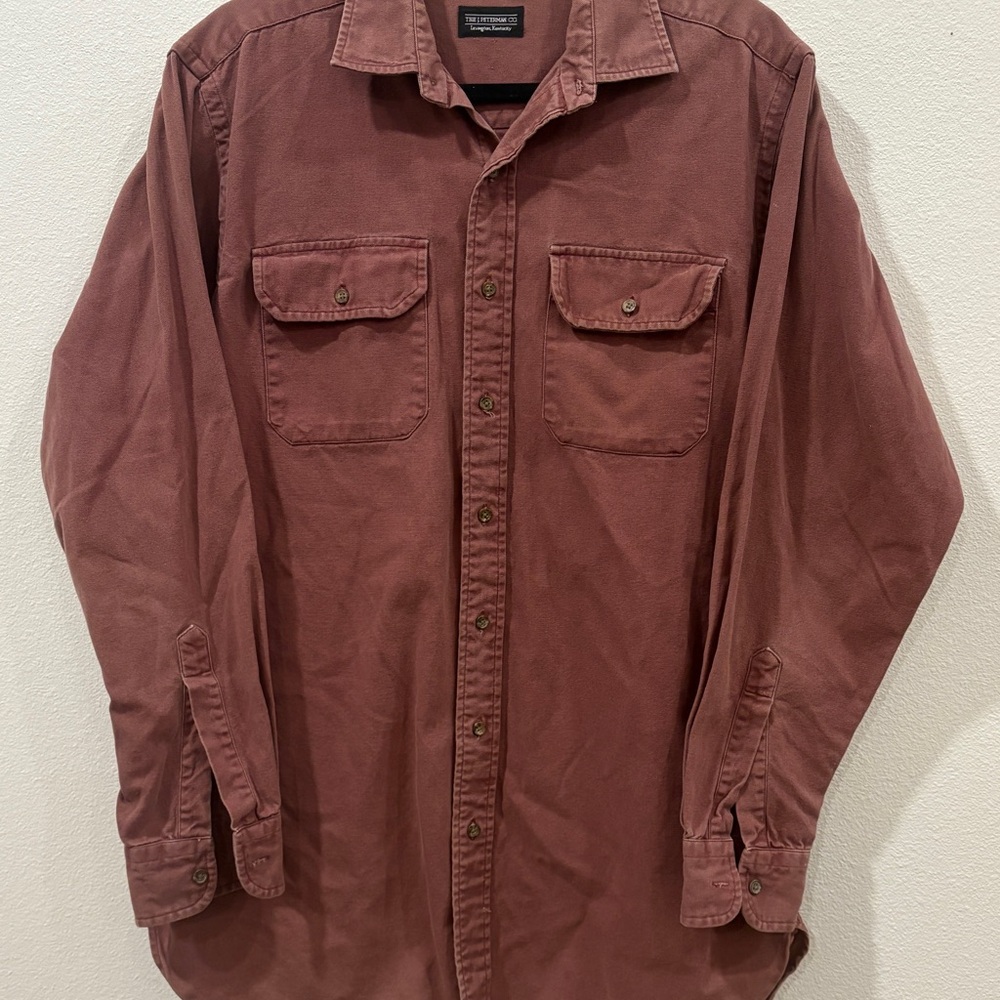 Vintage J Peterman Co USA Made Men's Button Down Long Sleeve M Stonewashed Red